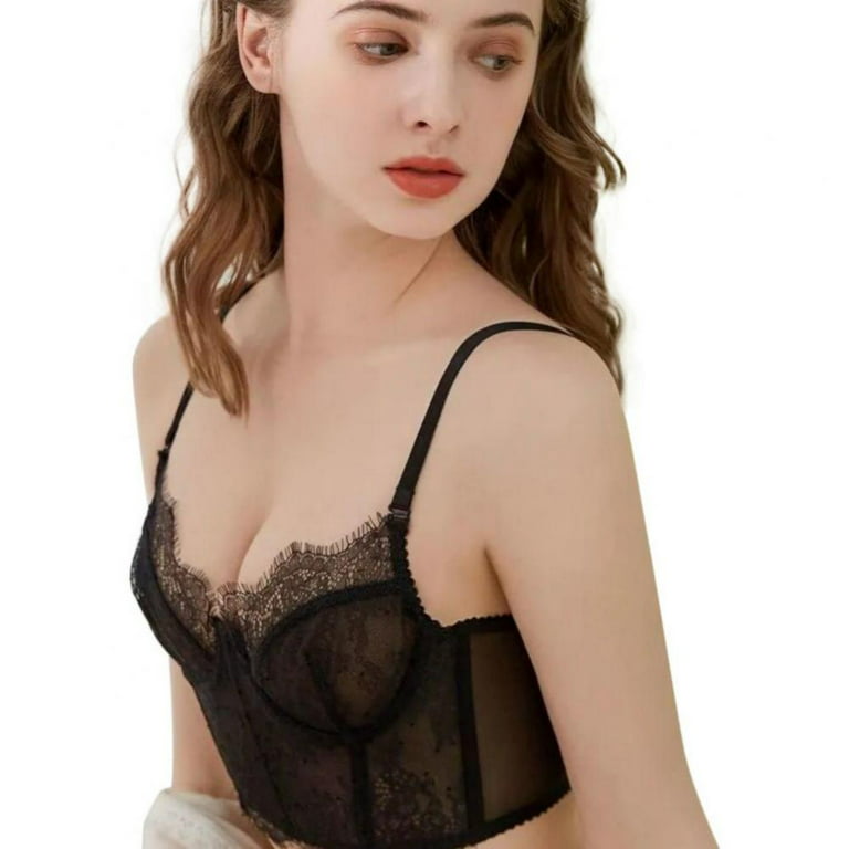 Women's Underwired See Through Sheer Bra and Panties Mesh Unlined Sexy  Floral Lace Bralettes Plus Size 