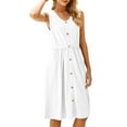 thumbnail image 1 of Women Eyelet Beach Dress: V-Neck Button-Down Sundress with Pockets, Lightweight Knee Length Sleeveless Summer Dress, 1 of 9
