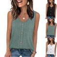 thumbnail image 1 of Women's Eyelet Embroidery Tank Tops with V Neck and Button Down Front Featuring Loose Sleeveless Silhouette Army Green L, 1 of 7