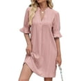 thumbnail image 1 of Women's Eyelet Flounce Sleeve Mini Dress 95% polyester and 5% spandex fabric for a light comfortable everyday wear, 1 of 13