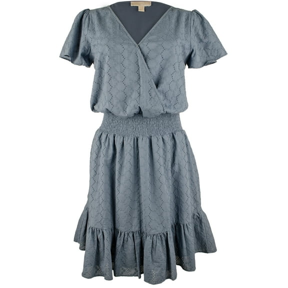 Women's Eyelet  Flutter  Smocked Waist Ruffled Hem Dress