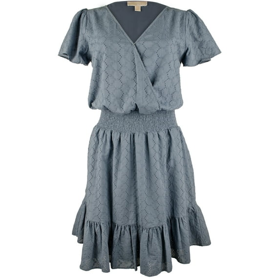 Women's Eyelet Flutter Smocked Waist Ruffled Hem Dress