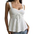 thumbnail image 1 of Women's Eyelet Tie Front Ruched Tank Tops，Drawstring Going Out Top Babydoll Tank Tops Summer Eyelet Tank Tops White M, 1 of 9