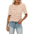 thumbnail image 1 of Women's Eyelet Tops Puff Short Sleeve Blouses Dressy Casual Cute Hollow Out Crochet Lace Embroidered Summer Shirts Woman Large Shirt Exercise Wear Synthetic Long Sleeve Shirt Women Polyester, 1 of 4