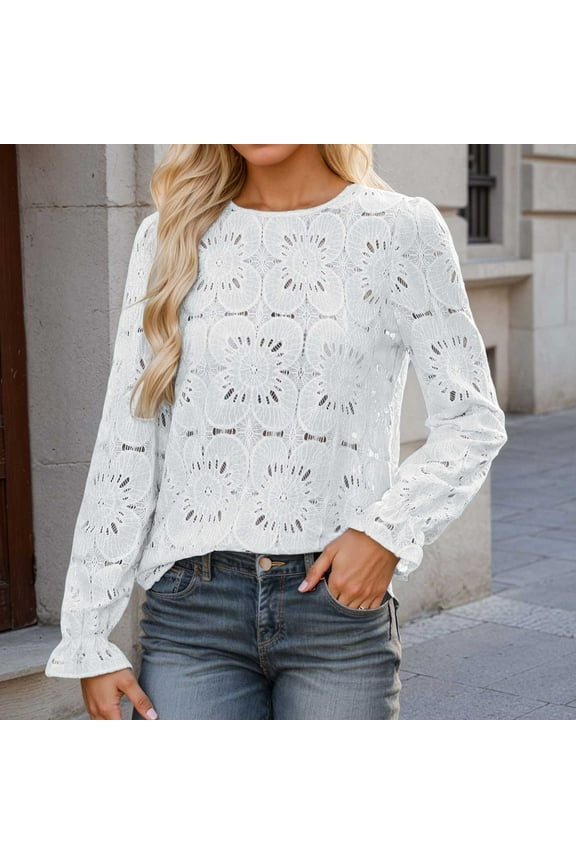 Women's Eyelet Tops Puff Short Sleeve Blouses Dressy Casual Cute Hollow Out Crochet Lace Embroidered Summer Shirts Womens Classic Long Sleeve Shirt Deep Pocket Hoodies Women plus Size Long Sleeve Lace