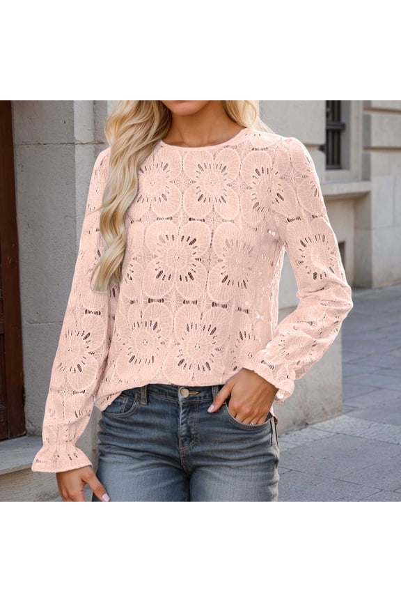 Women's Eyelet Tops Puff Short Sleeve Blouses Dressy Casual Cute Hollow Out Crochet Lace Embroidered Summer Shirts Womens Summer Shirts Blouses Womens plus Size Top 3 Shirt Sheer Sleeve Tops Elegant
