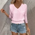 thumbnail image 1 of Women's Eyelet Tops Summer V Neck 3/4 Length Sleeve Shirts Fashion Smocked Waist Crop Plus Size Fall Fashion Trendy Casual Peplum Going Out Plain Tops for Women, 1 of 9