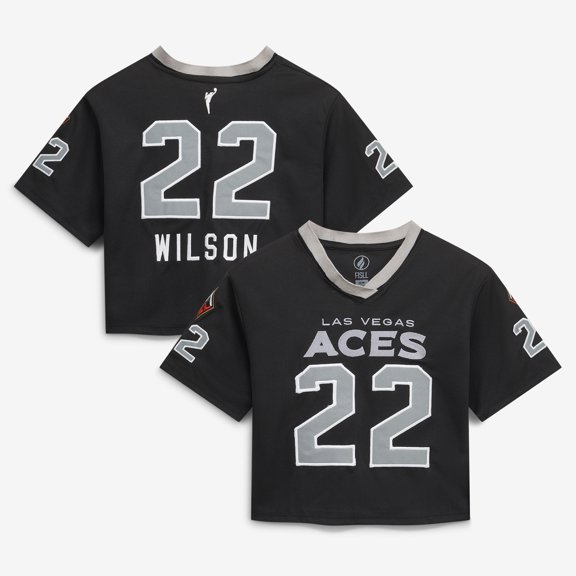 Women's FISLL A'ja Wilson Black Las Vegas Aces Cropped Football Jersey