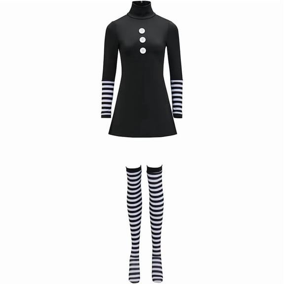 Women's FNAF Marionette Costume Dress Black Puppet Inspired Outfit with Stockings