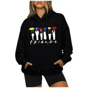 Women's FRIENDS Sweatshirt Print Pullover Friends Merch Long Sleeve Tops Loose Pullover Friends Shirt Teen Girl TV Show Sweatshirt, Best Freinds Gifts HeaCare Black XL