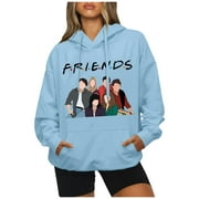 Women's FRIENDS Sweatshirt Print Pullover Friends Merch Long Sleeve Tops Loose Pullover Friends Shirt Teen Girl TV Show Sweatshirt, Best Freinds Gifts HeaCare Light Blue XXXL