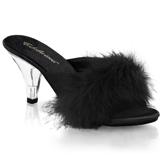 3" Heel Fur Sandal - Blk Satin-Fur/Clr, 11