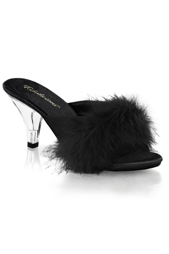 3" Heel Fur Sandal - Blk Satin-Fur/Clr, 10