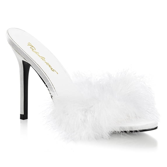 4" Heel Marabou Slipper - Wht Pu-Fur, 8