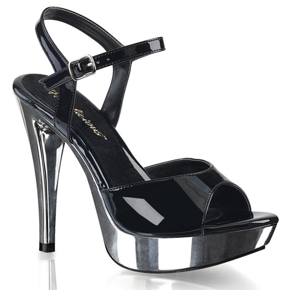 5" Heel, 1" Silver Chrome PF Ankle Strap Sandal - Blk/Slv Chrome, 12