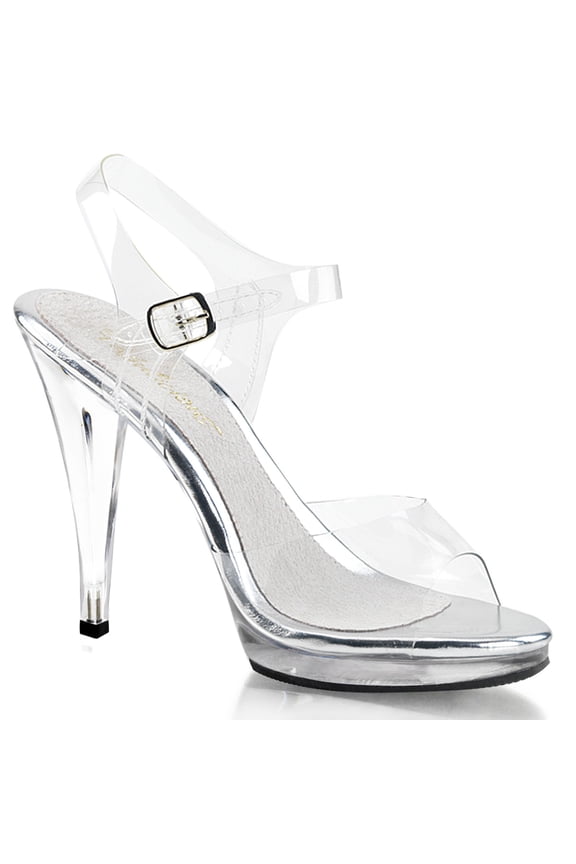 4 1/2" Stiletto Heel Ankle Strap PF Sandal - Clr/Clr, 9