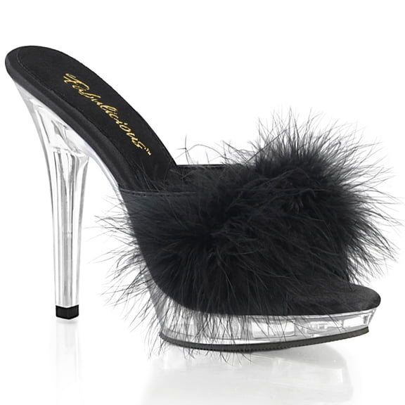 5"  Heel, 3/4"  PF Marabou Slide - Blk Satin-Fur/Clr, 8