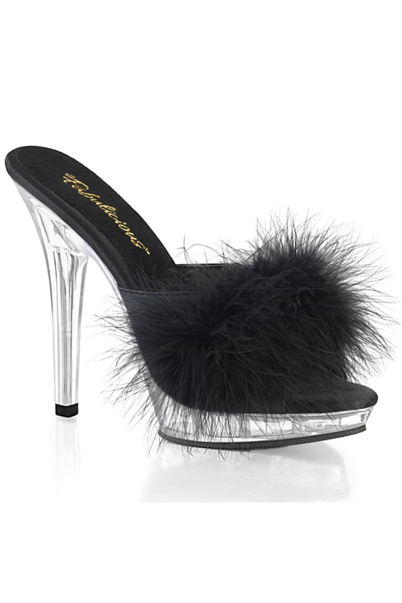 5" Heel, 3/4" PF Marabou Slide - Blk Satin-Fur/Clr, 8