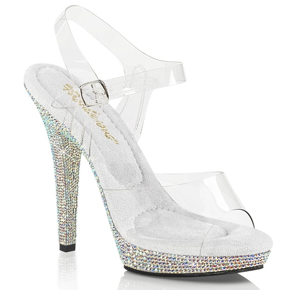 5" Heel, 3/4" PF Ankle Strap Sandal W/ Rhinestones - Clr/Slv Multi RS, 12