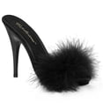 thumbnail image 1 of 5" Heel, 3/8" PF Marabou Slide Sandal - Blk Satin-Marabou Fur/Blk, 11, 1 of 2