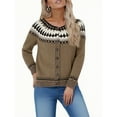 thumbnail image 1 of Women's Fair Isle Cardigans Casual Long Sleeve Chunky Knit Button Down Sweaters Festive Holiday & Winter Wear Brown S, 1 of 6
