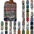 thumbnail image 1 of Women's Fair Isle Knit Pullover Sweater Casual Oversized Crewneck Vintage Cute Striped Long Sleeve Jumper Tops Yellow M, 1 of 5