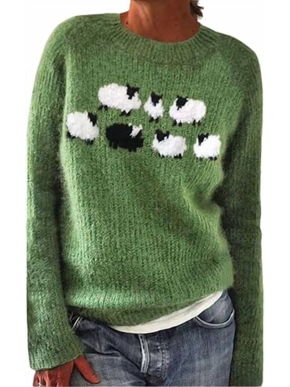 Sweaters for Women, Women's Sweaters Fair Isle Knitted Vintage Long Sleeve Crew Neck Retro Lightweight Pullover Tops, Fall Winter Fashion Clothing