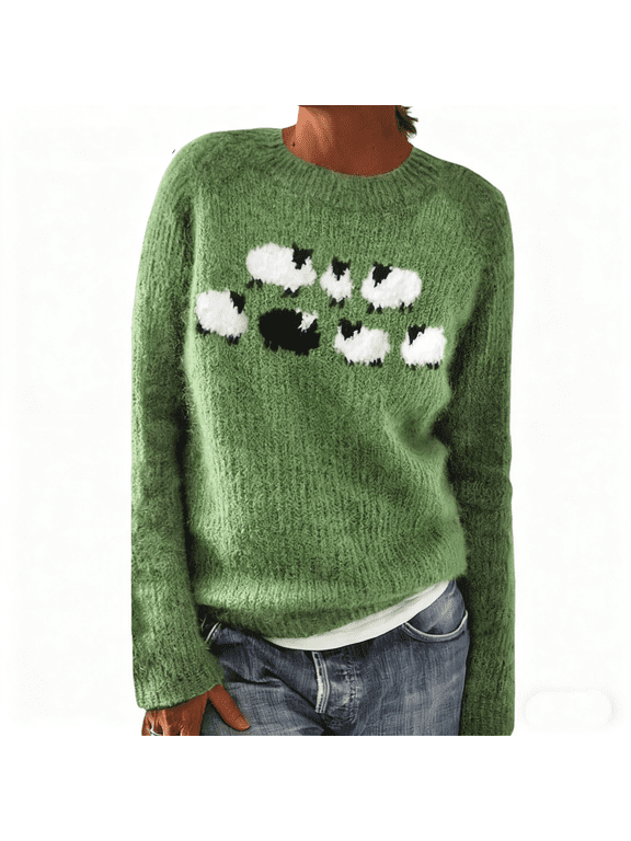 Sweaters for Women, Women's Sweaters Fair Isle Knitted Vintage Long Sleeve Crew Neck Retro Lightweight Pullover Tops, Fall Winter Fashion Clothing