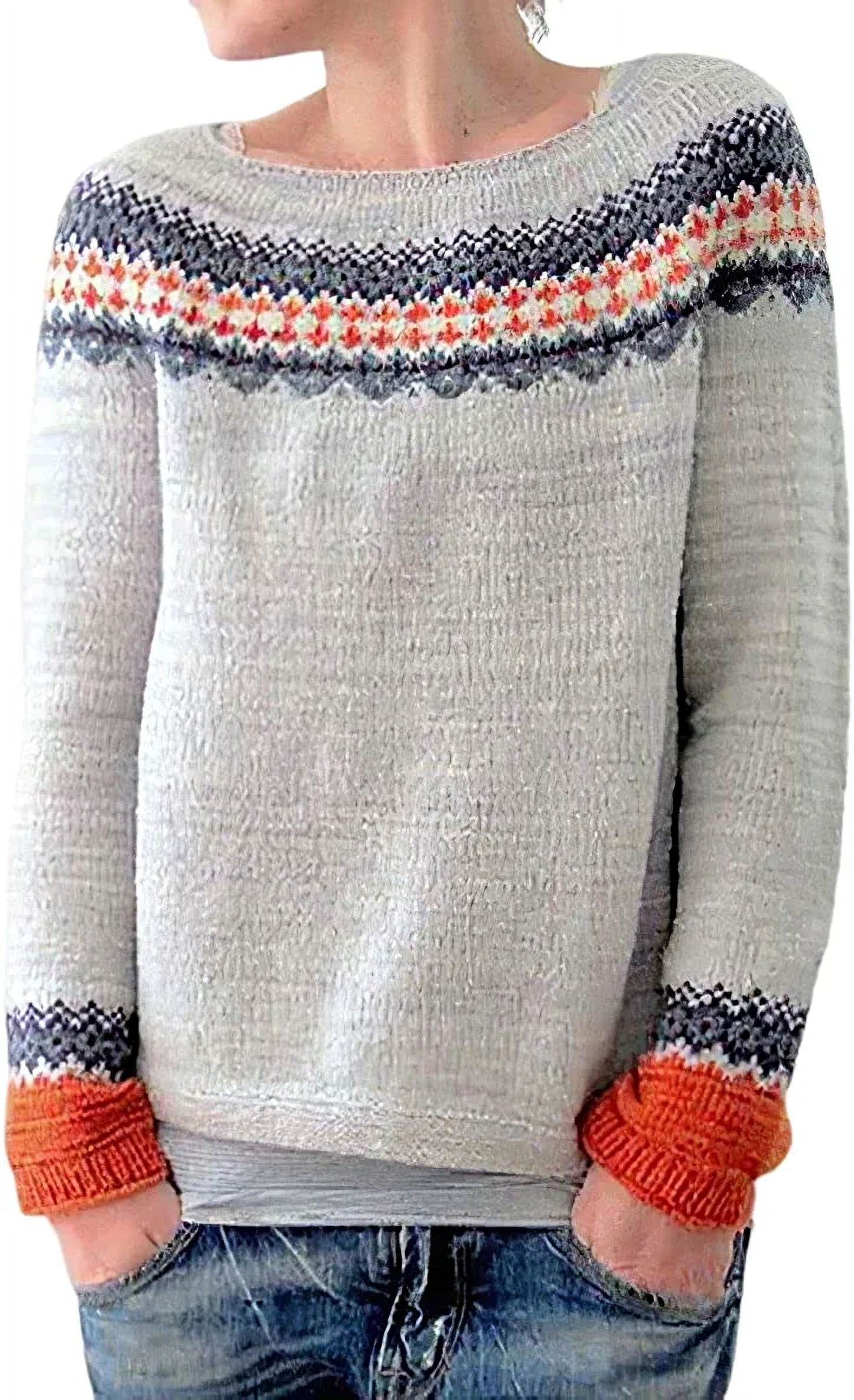 Women's Fair Isle Print Sweater Casual Vintage Aztec Style