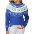 thumbnail image 1 of Women's Fair Isle Sweater Casual Knitted Pullover Sweaters Long Sleeve Crew Neck Jumper Tops Blue L, 1 of 9
