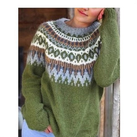 Women's Fair Isle Sweater Casual Vintage Crew Neck Knitted Sweater Cute Graphic Fall Fashion Pullover Jumper Tops