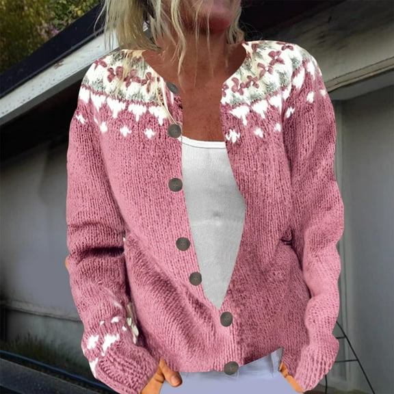 Women's Fair Isle Sweater Long Sleeve Button Down Open Front Pullover Christmas Knit Cardigan Funny Outerwears