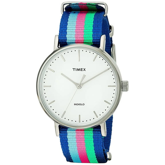 Women's Fairfield 37 Watch, Blue/Pink/Green Nylon Slip-Thru Strap