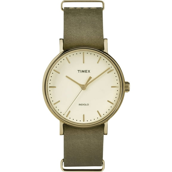 Women's Fairfield 37 White Dial Watch, Olive Leather Slip-Thru Strap
