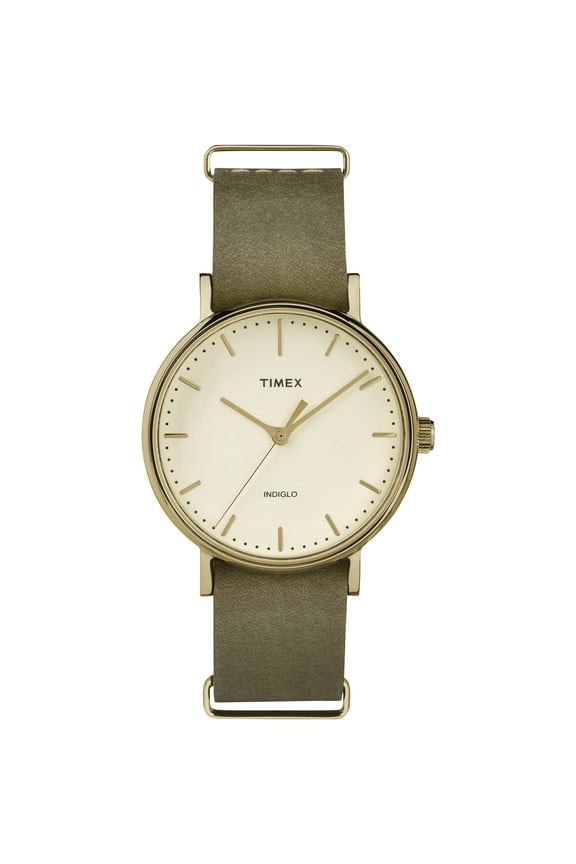 Women's Fairfield 37 White Dial Watch, Olive Leather Slip-Thru Strap