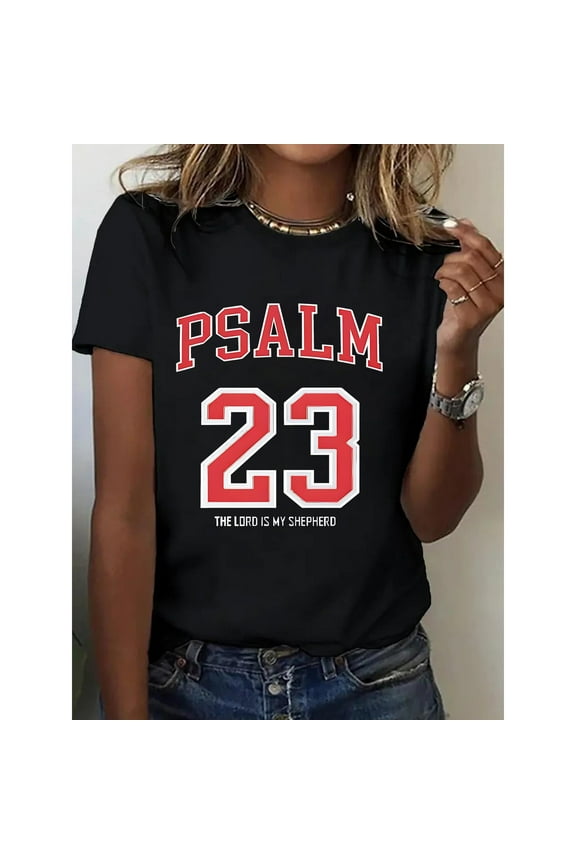 Women's Faith-Based Graphic Tees Psalm 23 Scripture & Floral Cross Print T Shirts Soft Cotton Church Casual Pattern Tops,S-5XL