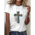 thumbnail image 1 of Women's Faith-Based "Love Like Jesus" Leopard Print Cross Graphic Comfortable T Shirt Short Sleeve Round Neck Top White S-5XL, 1 of 5
