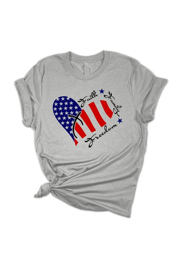 Women's Faith Family Freedom Patriotic Fourth of July Independence Day Short Sleeve T-shirt Graphic Tee Graphic Tee-Sports Grey-medium