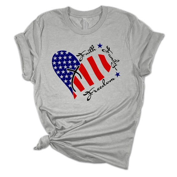 Women's Faith Family Freedom Patriotic Fourth of July Independence Day Short Sleeve T-shirt Graphic Tee Graphic Tee-Sports Grey-xxl