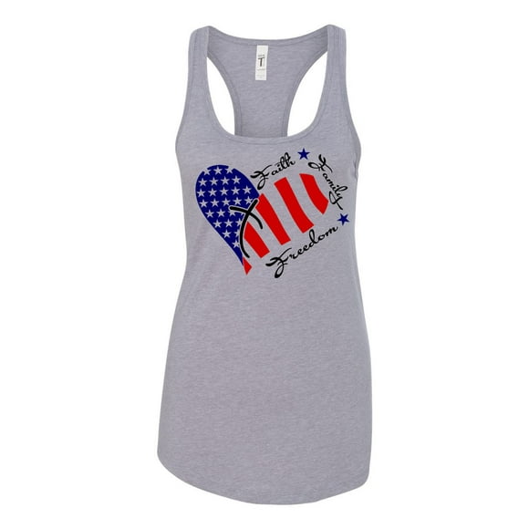 Women's Faith, Family, and Freedom Patriotic Fourth of July Independence Day Racerback Tank Top Graphic Tee-Sports Grey-medium