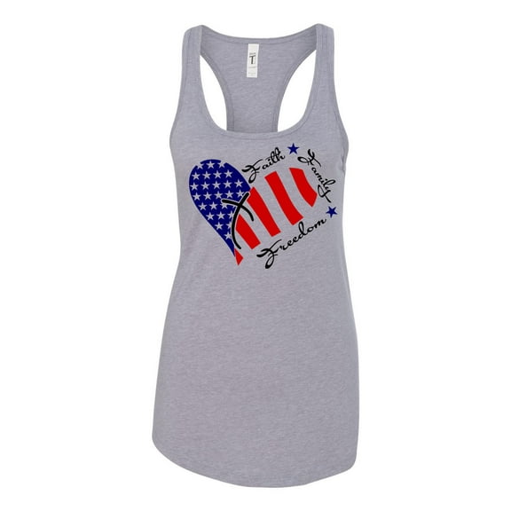 Women's Faith, Family, and Freedom Patriotic Fourth of July Independence Day Racerback Tank Top Graphic Tee-Sports Grey-small