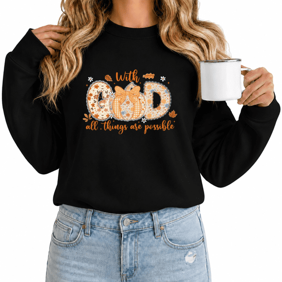 Women's Faith Inspired Pumpkin Scripture Graphic Sweatshirt Autumn Hand Lettered Crewneck Pullover Style