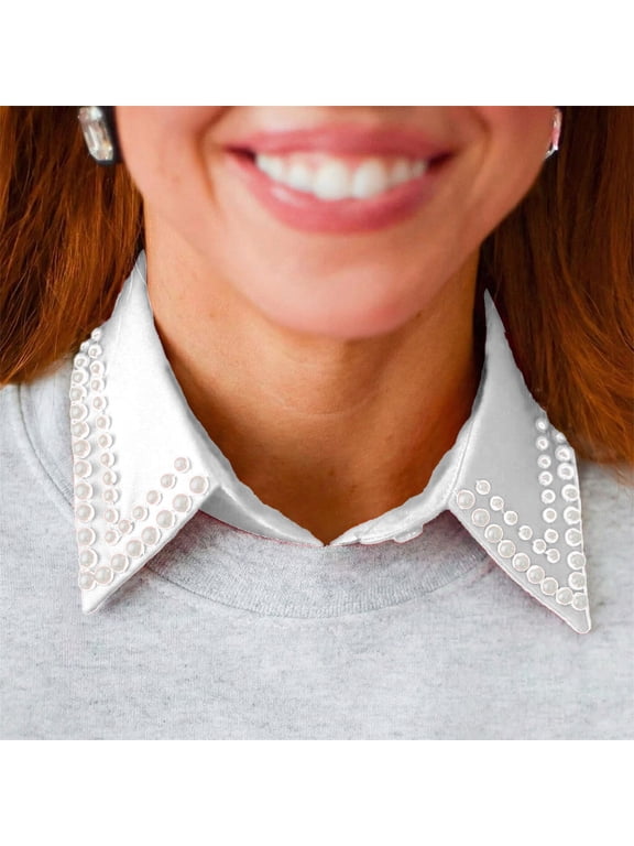 Women's Fake Collar Detachable Shirt Collar Comfortable Wear Classic Adjustable Shirt Collar with Pearl Layering and Black Fake Collar for Blouses Fashion Accessory
