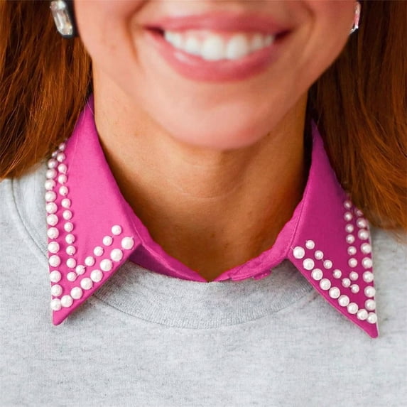 Women's Fake Collar Detachable Shirt Collar Comfortable Wear Classic Adjustable Shirt Collar with Pearl Layering and Black Fake Collar for Blouses Fashion Accessory