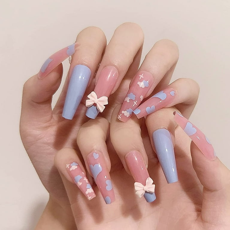Women s Fake Nails Extra Long Coffin Press on Nails with Glue