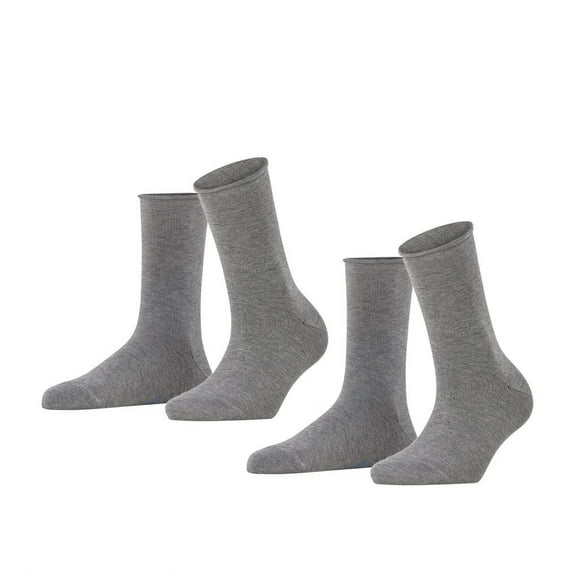 Falke Women's Socks, 2-Pack - Happy, Short Socks, Rolled Cuffs Grey 35-38 (Uk 2,5-5)