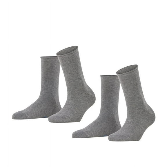 Falke Women's Socks, 2-Pack - Happy, Short Socks, Rolled Cuffs Grey 35-38 (Uk 2,5-5)