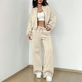 thumbnail image 1 of Women's Fall 2 Piece Lounge Sweatsuits Set Zip Up Sweatshirt Jacket Wide Leg Sweatpants Lounge Sets Tracksuit Y2k Beige 2XL, 1 of 5