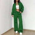 thumbnail image 1 of Women's Fall 2 Piece Lounge Sweatsuits Set Zip Up Sweatshirt Jacket Wide Leg Sweatpants Lounge Sets Tracksuit Y2k Green S, 1 of 5