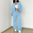 thumbnail image 1 of Women's Fall 2 Piece Lounge Sweatsuits Set Zip Up Sweatshirt Jacket Wide Leg Sweatpants Lounge Sets Tracksuit Y2k Sky Blue L, 1 of 5